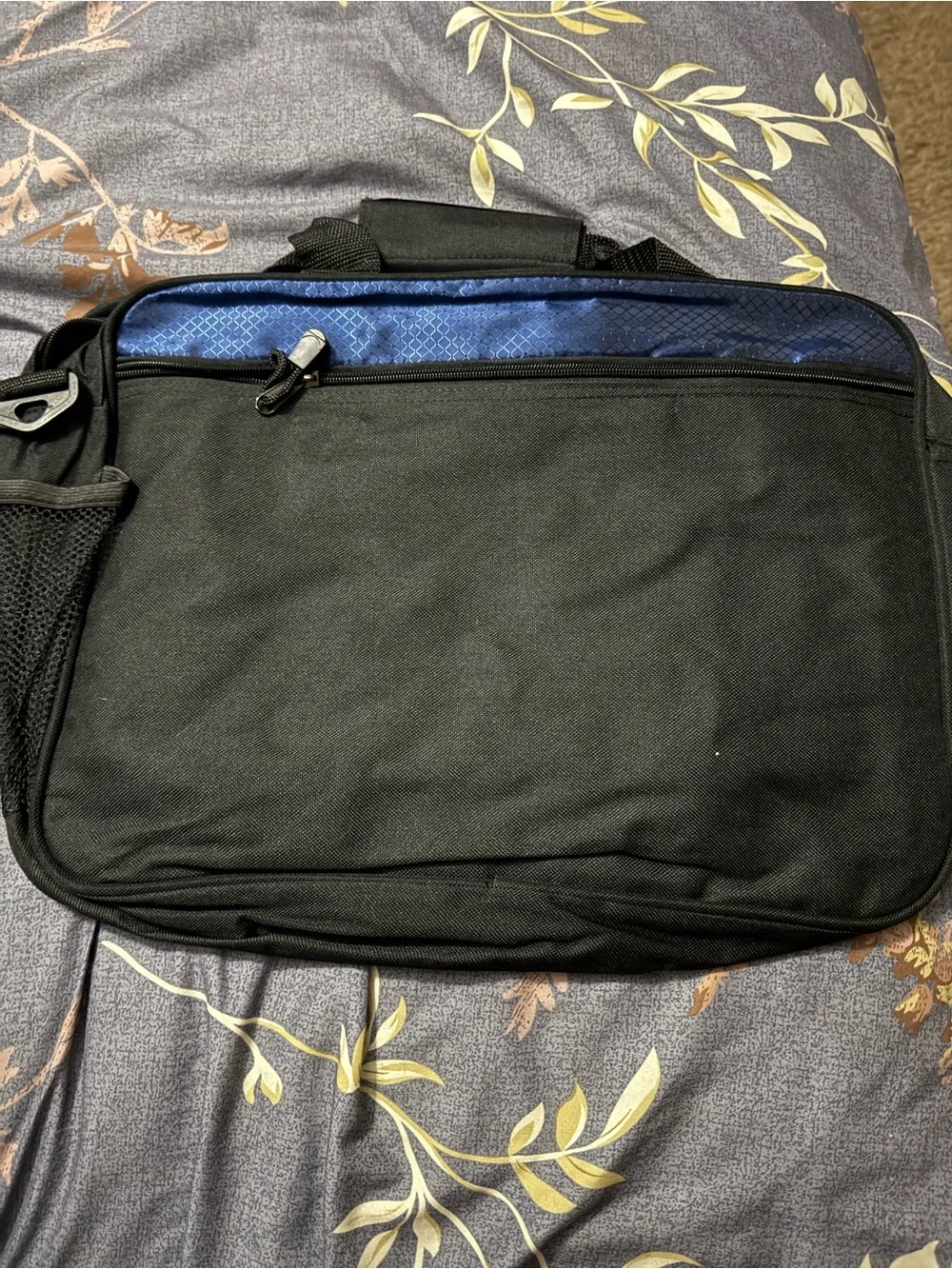 Men's Black & Blue Laptop Bag with Front Zipper and Buckle Straps